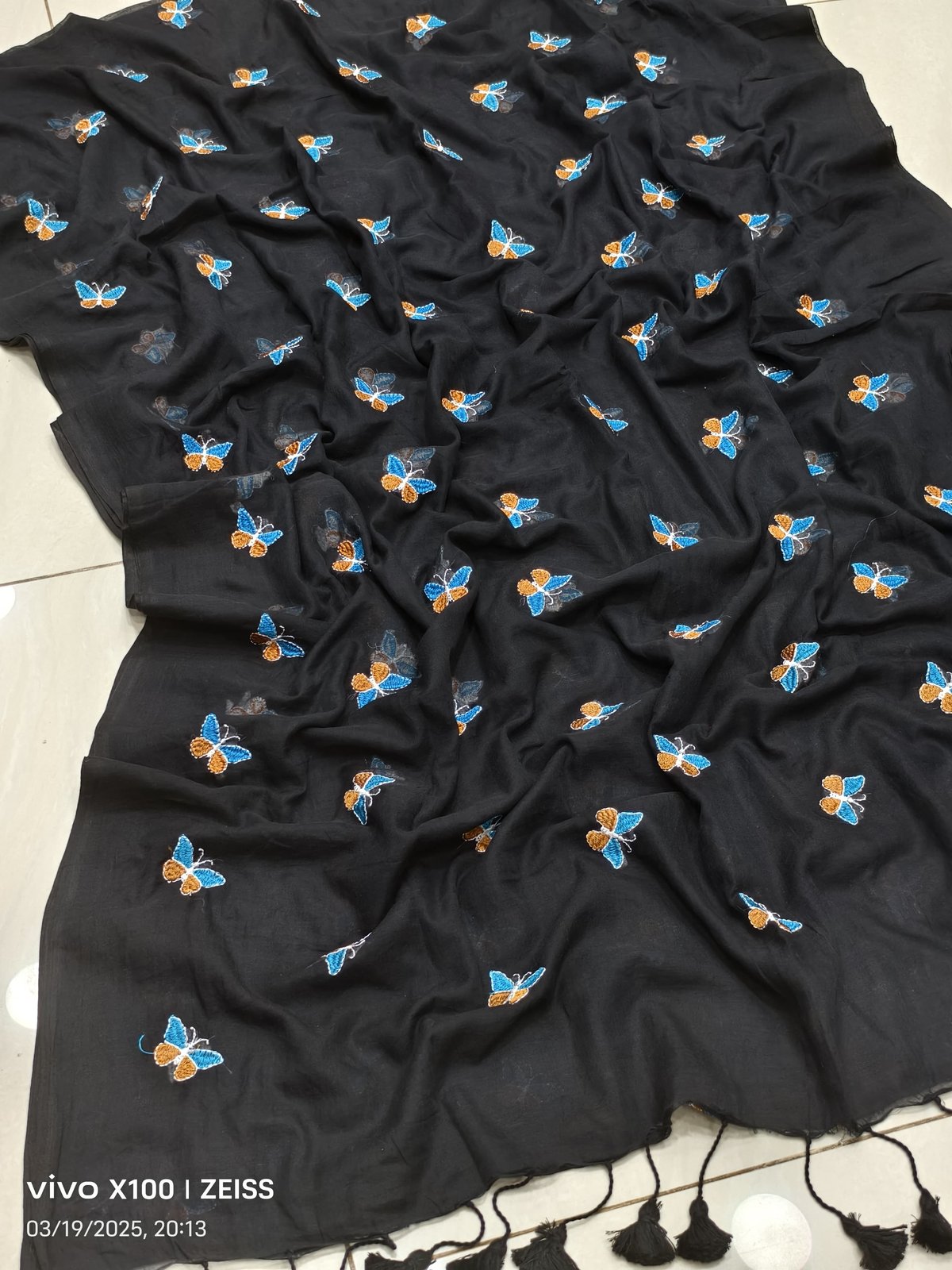 Butterfly Embroidered Mal Cotton Saree