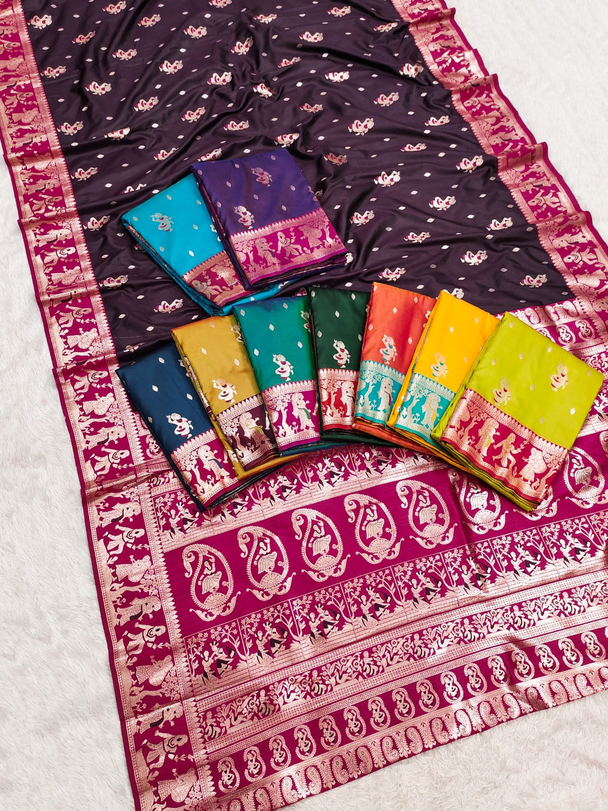 Premium Quality Pure Triple Tone Bishnupuri Swarnachuri Silk