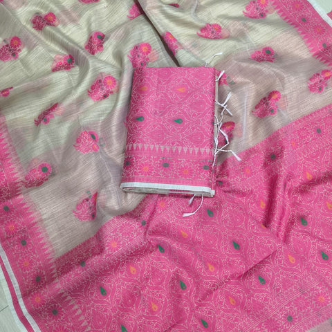 Premium Rajasthani Gadhwal Silk Saree – All Over Floral Meena Design