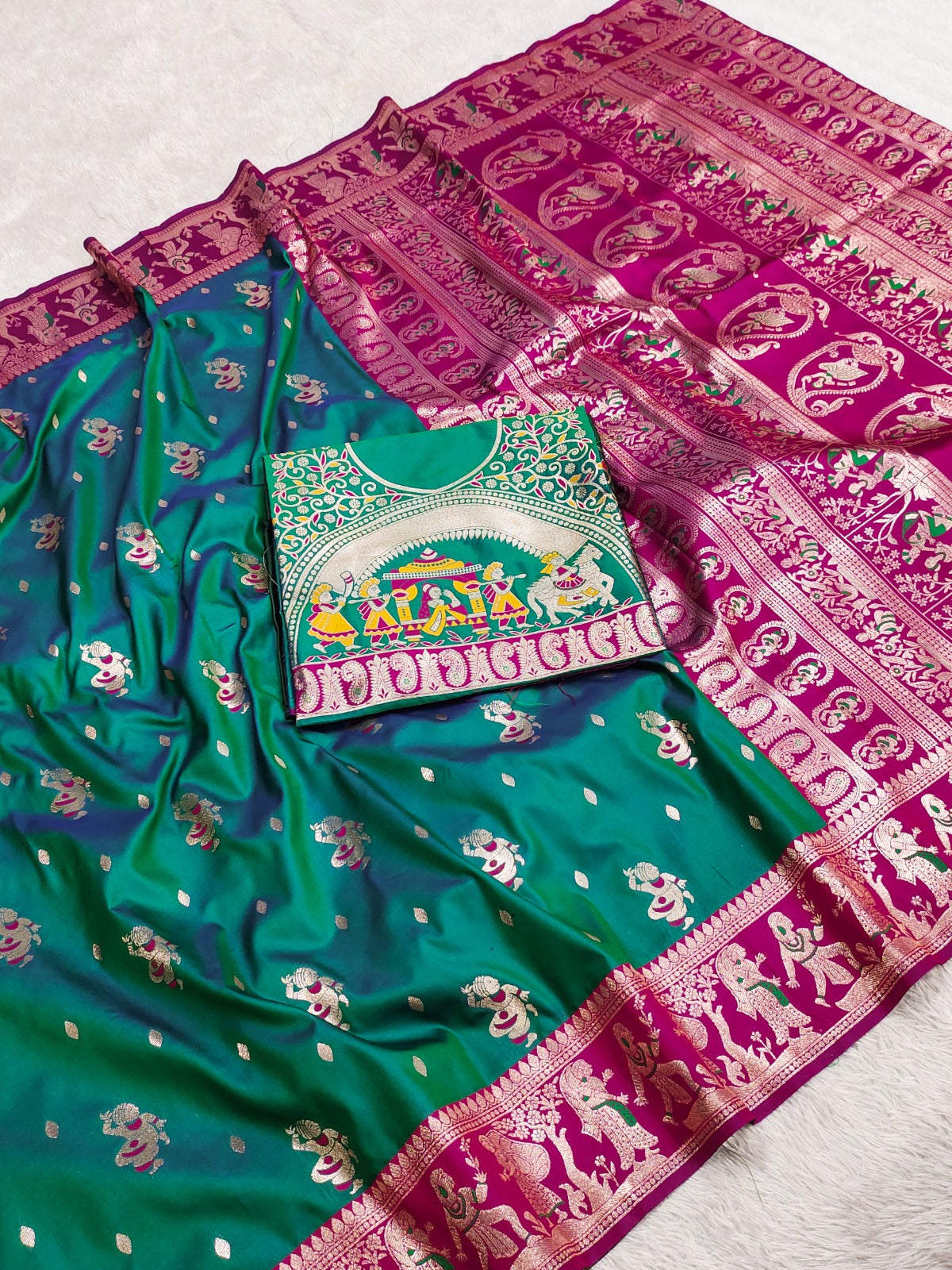Premium Quality Pure Triple Tone Bishnupuri Swarnachuri Silk