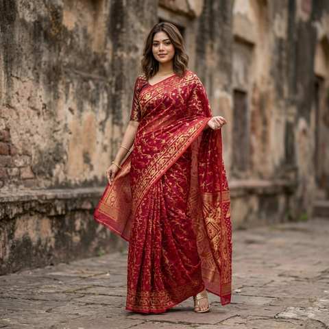 Premium Dhakai Jamdani Saree with Traditional Zari Work