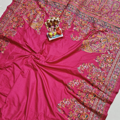 Luxurious Pashmina Silk Saree featuring Intricate Kalka Weave