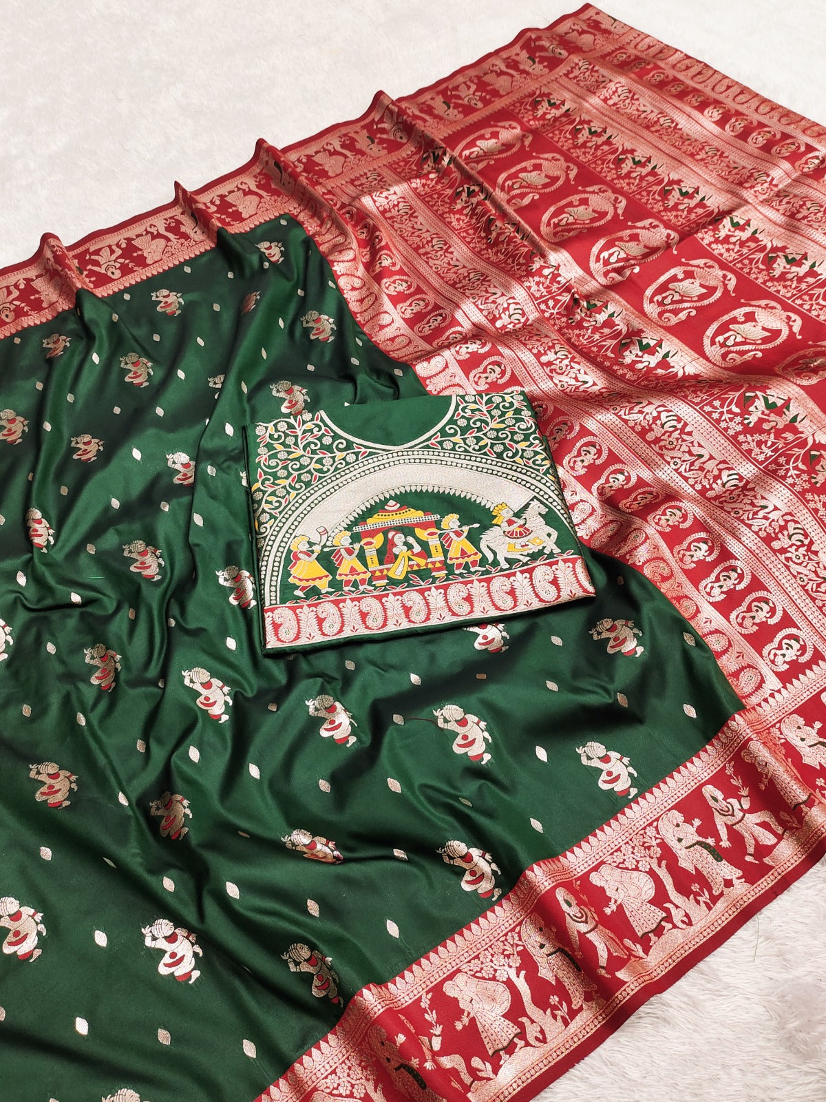 Premium Quality Pure Triple Tone Bishnupuri Swarnachuri Silk