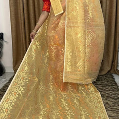 Premium Dhakai Jamdani Saree with Traditional Zari Work