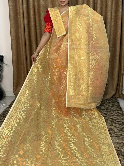 Premium Dhakai Jamdani Saree with Traditional Zari Work