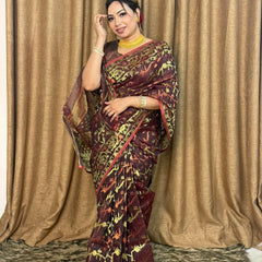 Premium Dhakai Jamdani Saree with Traditional Zari Work