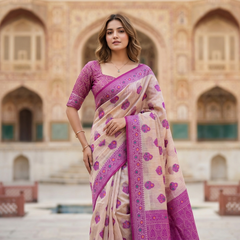 Premium Rajasthani Gadhwal Silk Saree – All Over Floral Meena Design