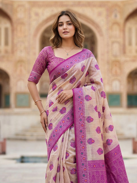 Premium Rajasthani Gadhwal Silk Saree – All Over Floral Meena Design