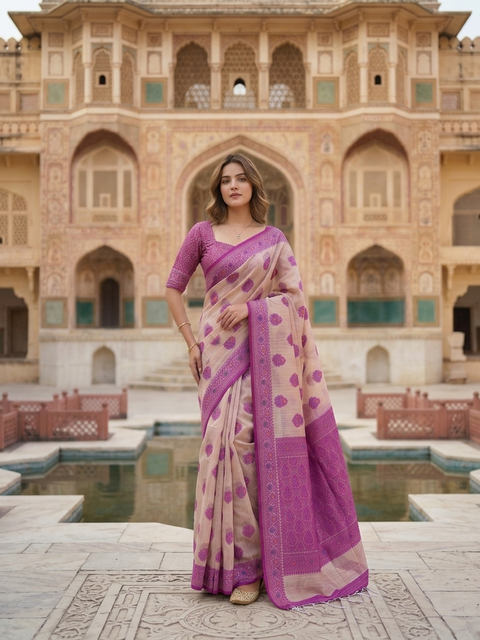 Premium Rajasthani Gadhwal Silk Saree – All Over Floral Meena Design