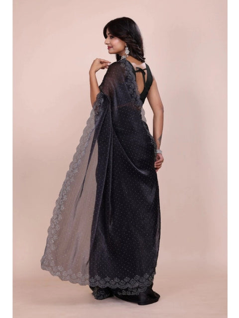 Women's Jimmy choo Embellished Bollywood Saree With Unstitched Blouse 5.5Mtr (Black)