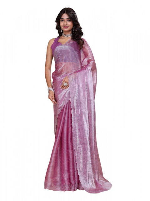 Women's Jimmy choo Embellished Bollywood Saree With Unstitched Blouse 5.5Mtr (Magenta)