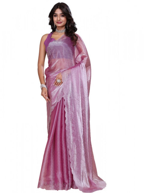 Women's Jimmy choo Embellished Bollywood Saree With Unstitched Blouse 5.5Mtr (Magenta)