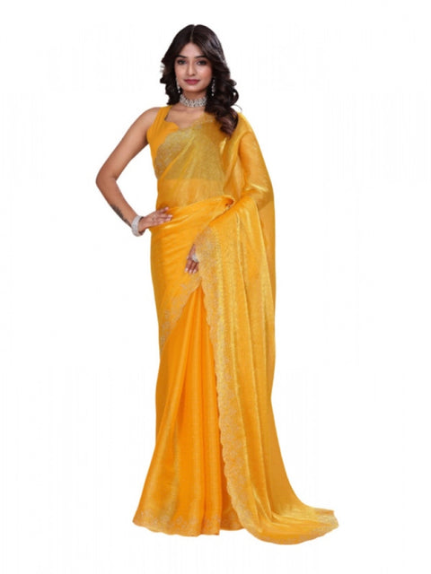 Women's Jimmy choo Embellished Bollywood Saree With Unstitched Blouse 5.5Mtr (Mustard)