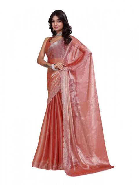 Women's Jimmy choo Embellished Bollywood Saree With Unstitched Blouse 5.5Mtr (Orange)