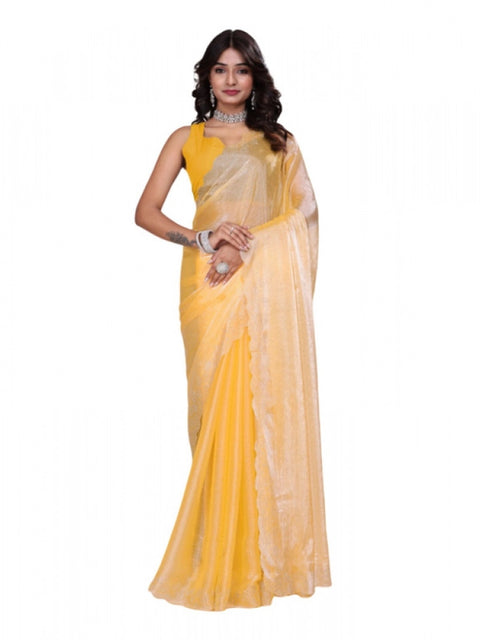 Women's Tissue Pure Silk Embellished Bollywood Saree With Unstitched Blouse 5.5Mtr (Yellow)