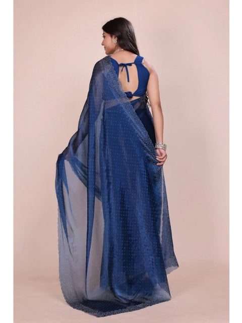 Women's Jimmy choo Embellished Bollywood Saree With Unstitched Blouse 5.5Mtr (Blue)