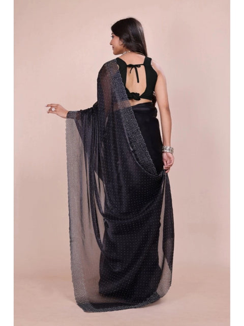 Women's Jimmy choo Embellished Bollywood Saree With Unstitched Blouse 5.5Mtr (Black)