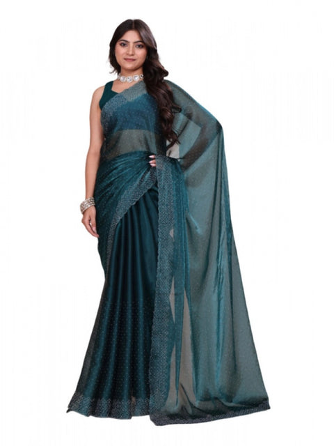 Women's Jimmy choo Embellished Bollywood Saree With Unstitched Blouse 5.5Mtr (Green)