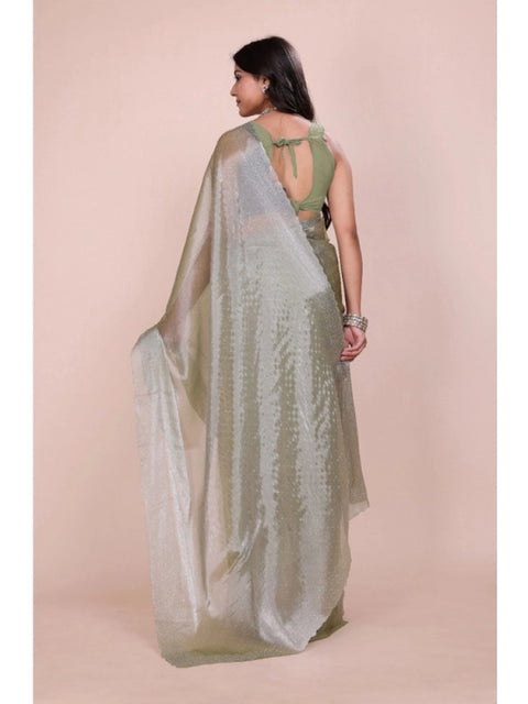 Women's Jimmy choo Embellished Bollywood Saree With Unstitched Blouse 5.5Mtr (Light Green)