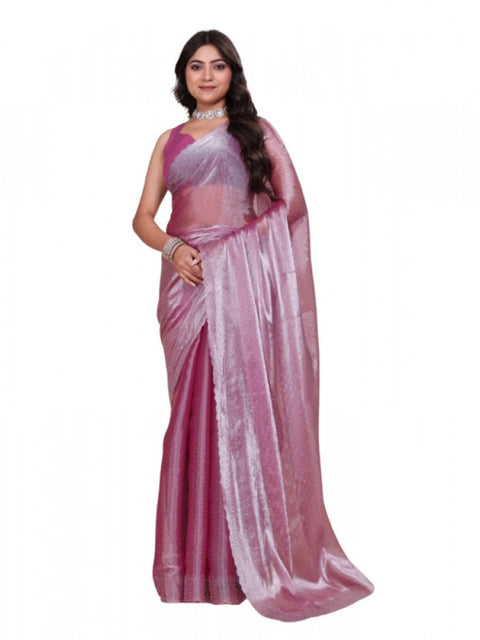 Women's Jimmy choo Embellished Bollywood Saree With Unstitched Blouse 5.5Mtr (Magenta)