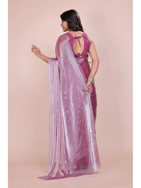 Women's Jimmy choo Embellished Bollywood Saree With Unstitched Blouse 5.5Mtr (Magenta)