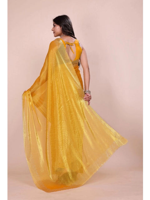 Women's Jimmy choo Embellished Bollywood Saree With Unstitched Blouse 5.5Mtr (Mustard)
