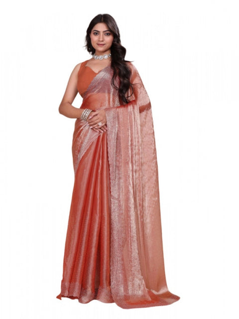 Women's Jimmy choo Embellished Bollywood Saree With Unstitched Blouse 5.5Mtr (Orange)