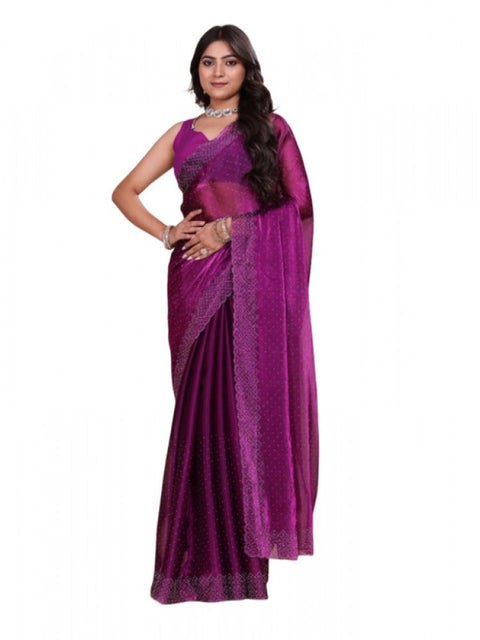 Women's Jimmy choo Embellished Bollywood Saree With Unstitched Blouse 5.5Mtr (Purple)