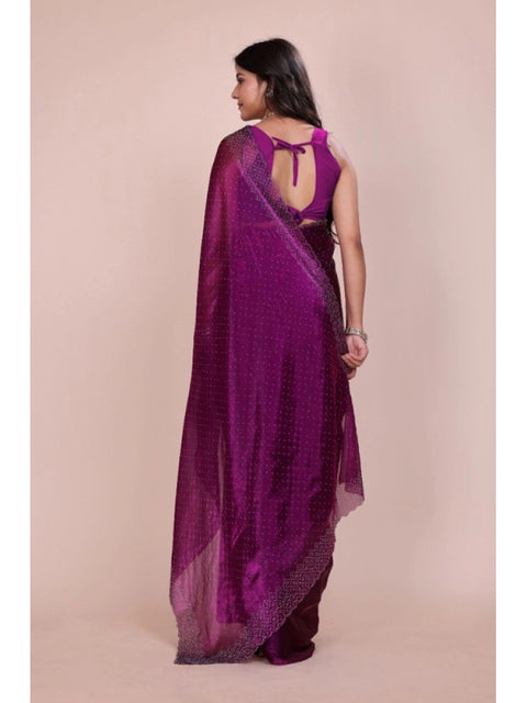 Women's Jimmy choo Embellished Bollywood Saree With Unstitched Blouse 5.5Mtr (Purple)