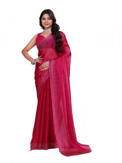 Women's Jimmy choo Embellished Bollywood Saree With Unstitched Blouse 5.5Mtr (Red)