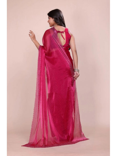 Women's Jimmy choo Embellished Bollywood Saree With Unstitched Blouse 5.5Mtr (Red)