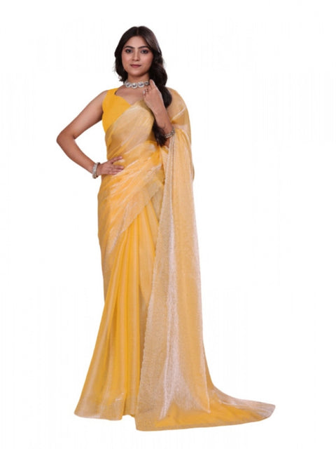 Women's Jimmy choo Embellished Bollywood Saree With Unstitched Blouse 5.5Mtr (Yellow)