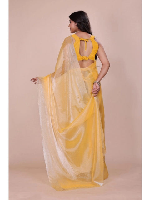 Women's Jimmy choo Embellished Bollywood Saree With Unstitched Blouse 5.5Mtr (Yellow)