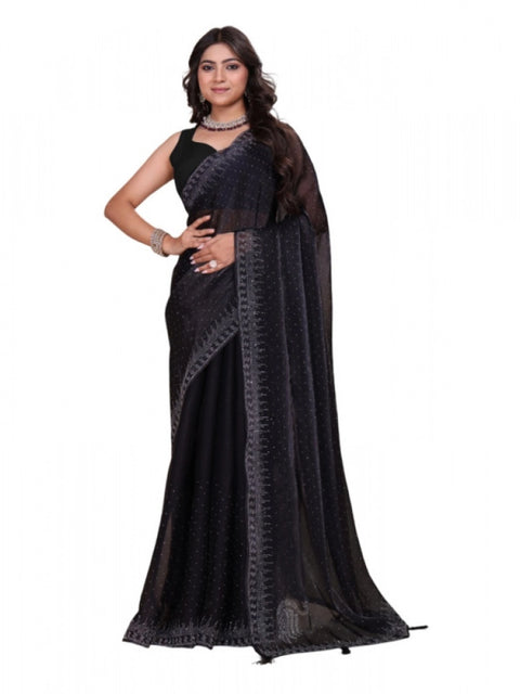 Women's Jimmy choo Embellished Bollywood Saree With Unstitched Blouse 5.5Mtr (Black)