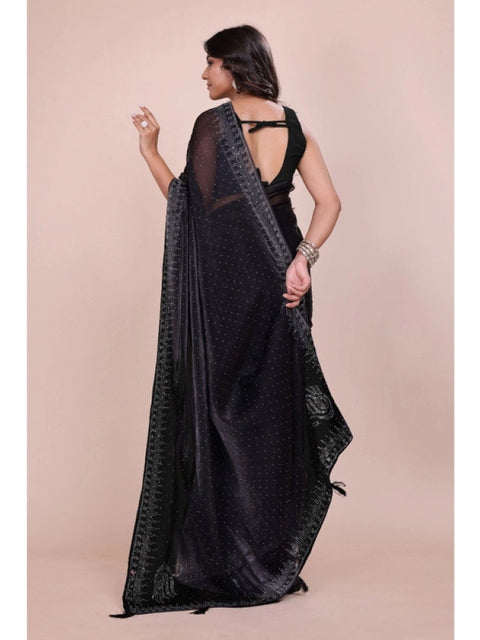 Women's Jimmy choo Embellished Bollywood Saree With Unstitched Blouse 5.5Mtr (Black)