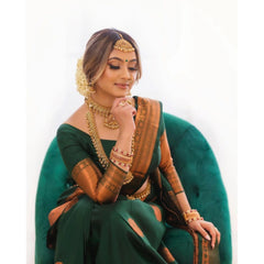 Generic Women's Litchi silk Printed Saree With Unstitched Blouse (Green)