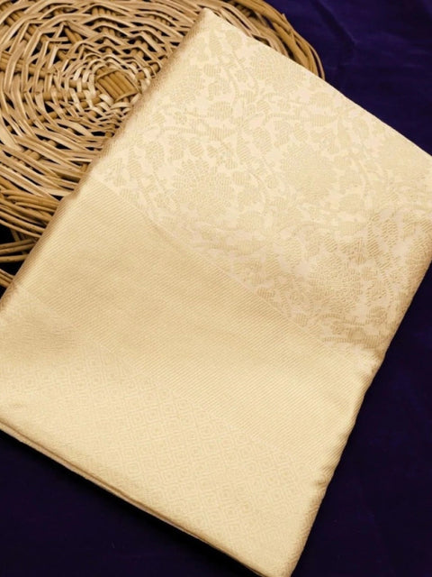 Women's Litchi silk Printed Saree With Unstitched Blouse (Gold)