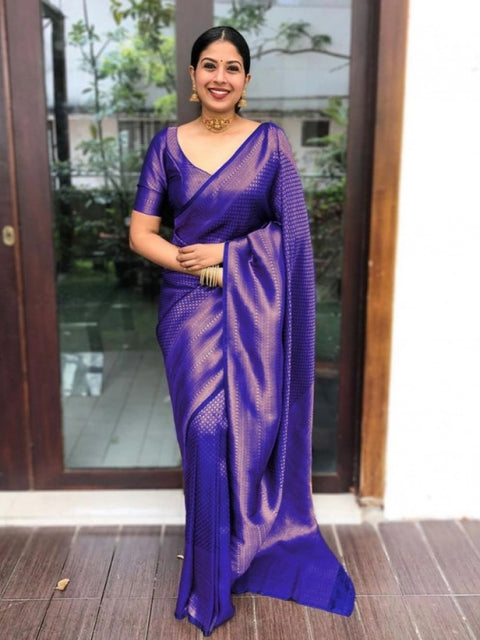 Women's Litchi silk Printed Saree With Unstitched Blouse (Purple)