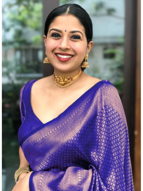 Women's Litchi silk Printed Saree With Unstitched Blouse (Purple)