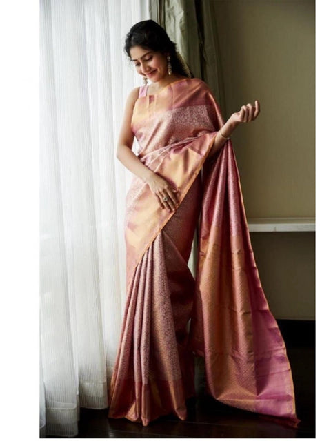 Women's Litchi silk Printed Saree With Unstitched Blouse (Light Pink)