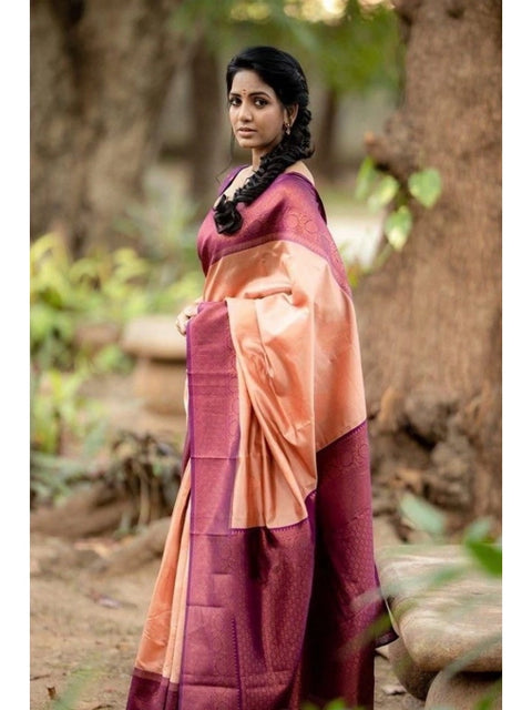 Women's Litchi silk Printed Saree With Unstitched Blouse (Beige)