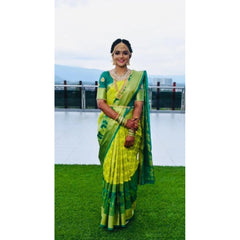Generic Women's Litchi silk Printed Saree With Unstitched Blouse (Light Green)