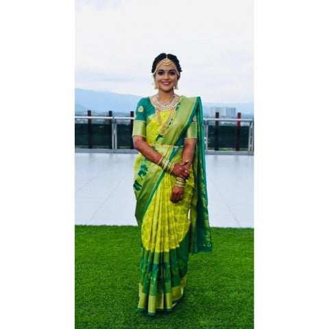 Generic Women's Litchi silk Printed Saree With Unstitched Blouse (Light Green)