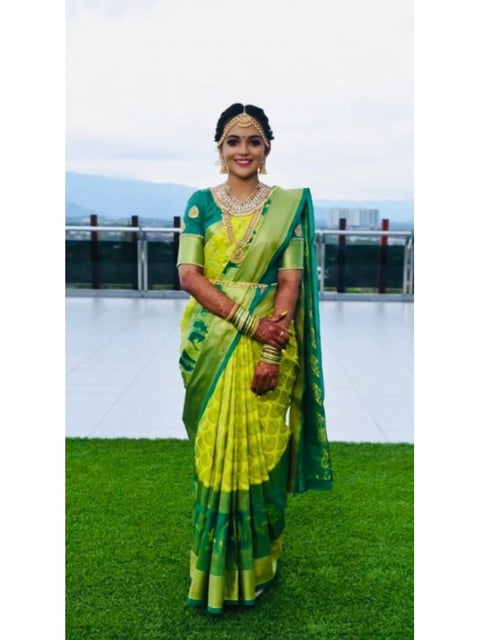 Women's Litchi silk Printed Saree With Unstitched Blouse (Light Green)