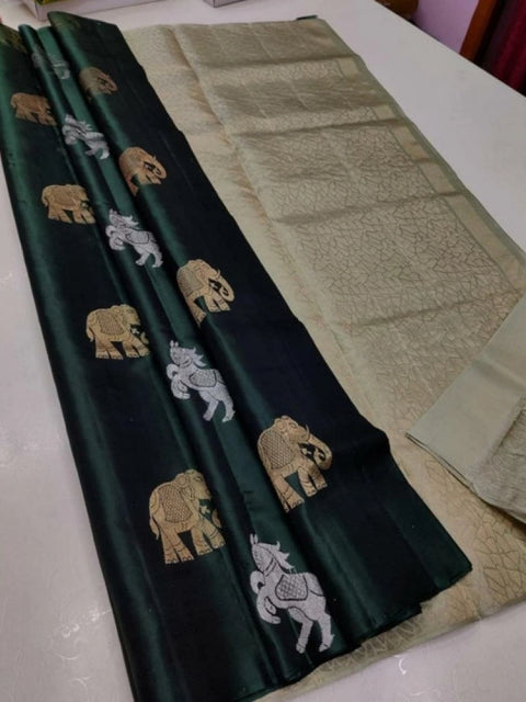 Women's Litchi silk Printed Saree With Unstitched Blouse (Green)