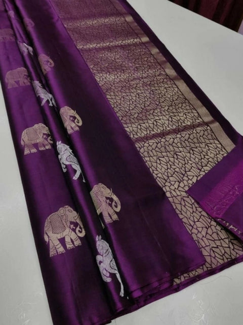 Women's Litchi silk Printed Saree With Unstitched Blouse (Magenta With pink)