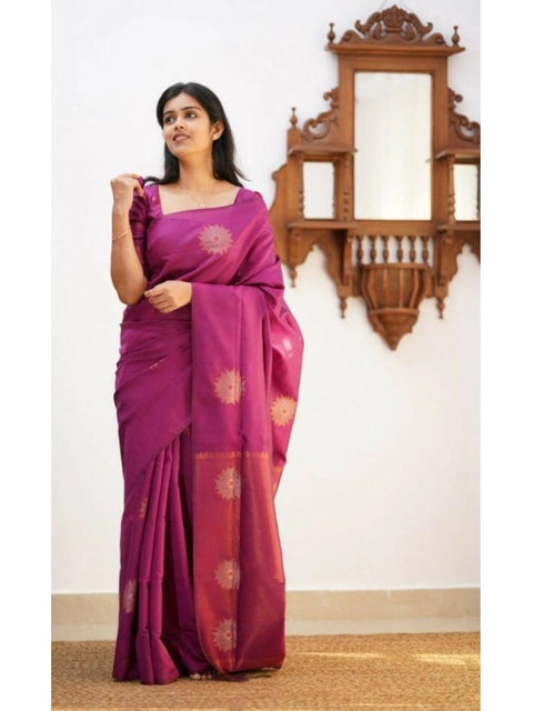 Women's Litchi silk Printed Saree With Unstitched Blouse (Dark Pink)