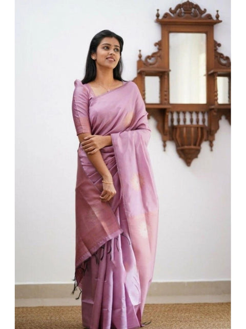 Women's Litchi silk Printed Saree With Unstitched Blouse (Light Pink)