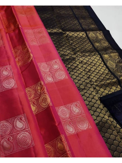 Women's Litchi silk Printed Saree With Unstitched Blouse (Red)