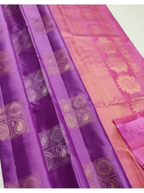 Women's Litchi silk Printed Saree With Unstitched Blouse (Magenta With pink)